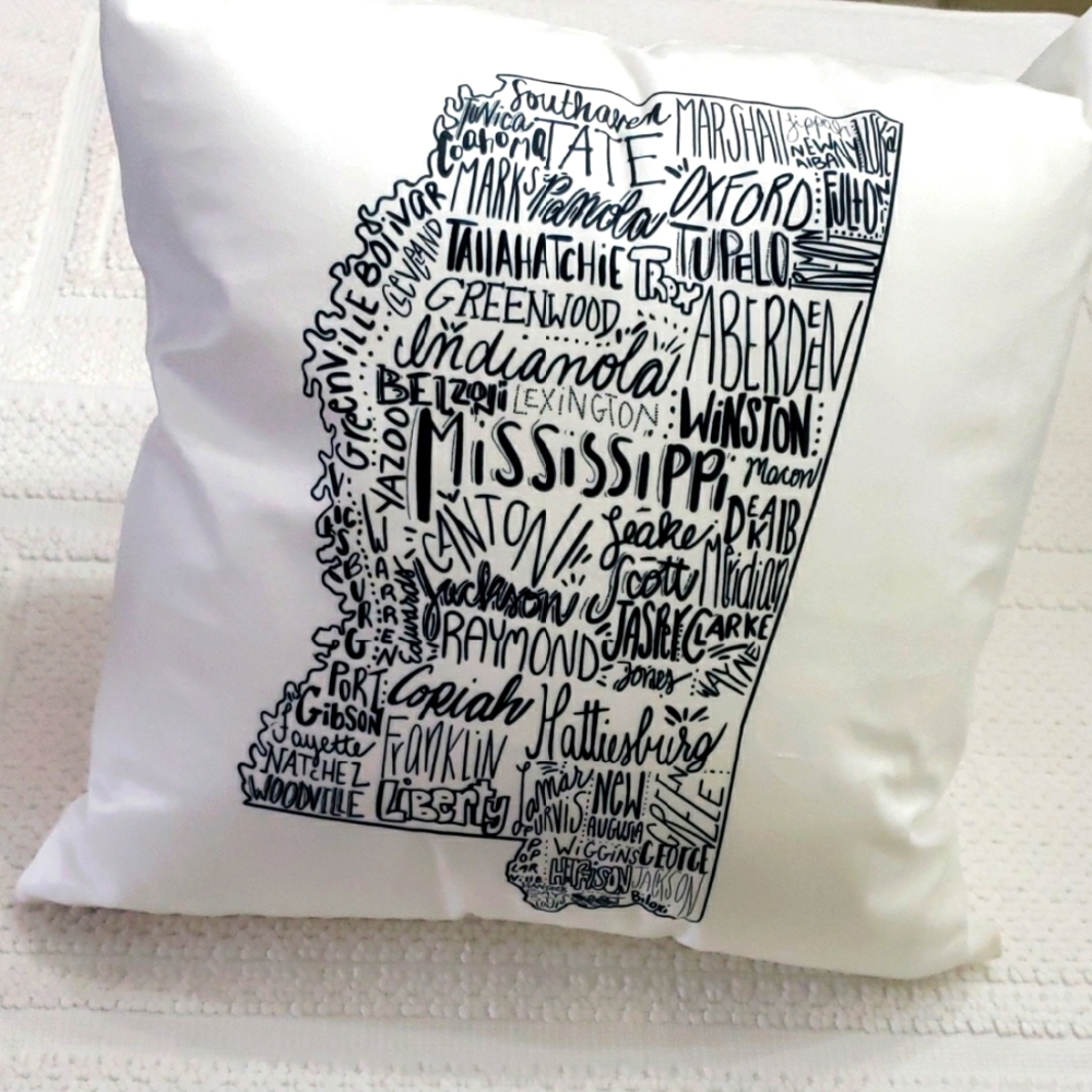 STUPELL INDUSTRIES MISSISSIPPI WHITE AND BLACK THROW PILLOW